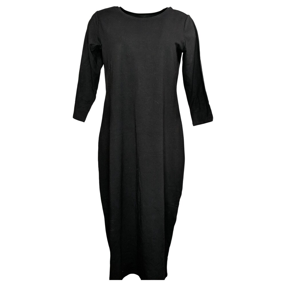 GILI Midi Shirt Dress XS Stretcy Knit Midi Black Modest Minimalist Babydoll 90s